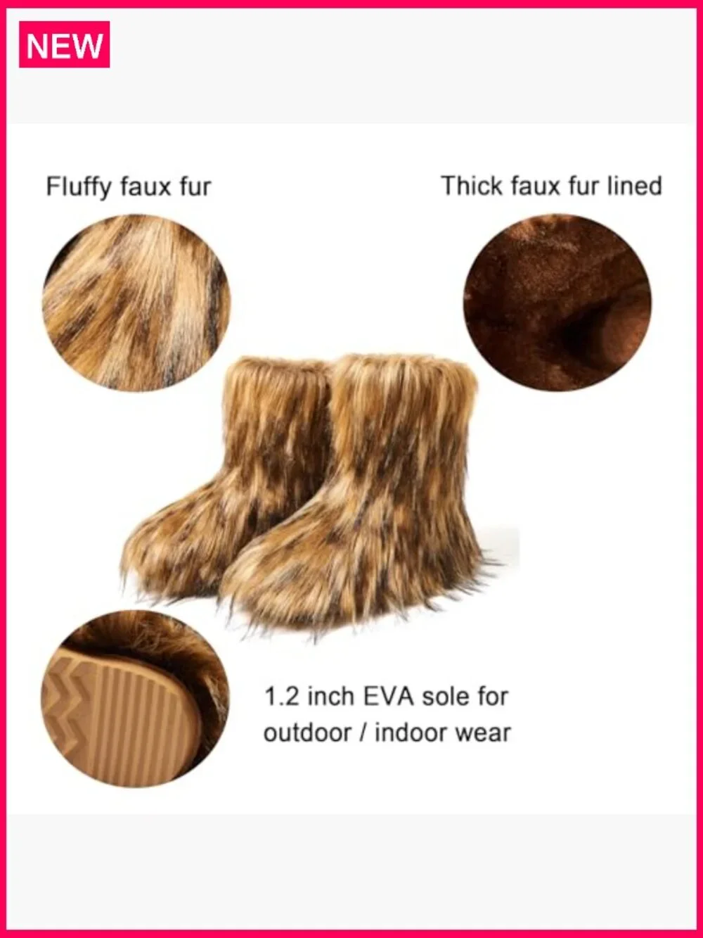 Faux Fur Mid-Calf Winter Snow Boots, Fleece Lined Warm Comfortable Boots